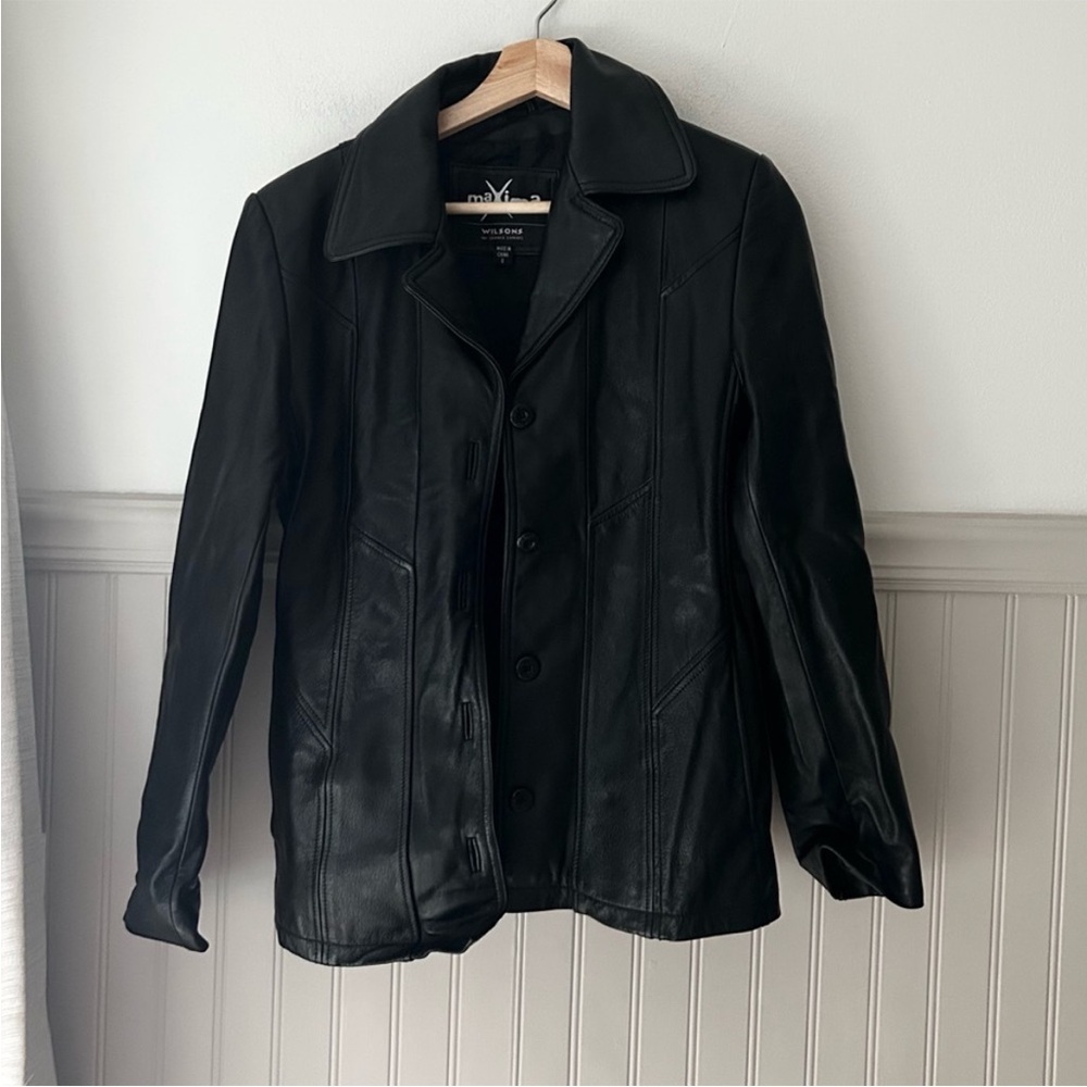 Wilson’s Leather Maxima Black Button-Up Leather Jacket Women’s Small Classic Fit